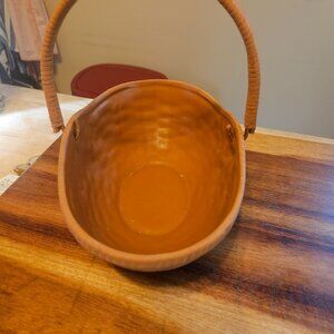 vintage terracotta earthenware pottery basket woven handle Portugal